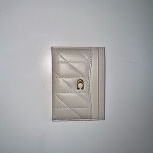 Coach Cream Quilted Leather Card Holder with Gold Hardware